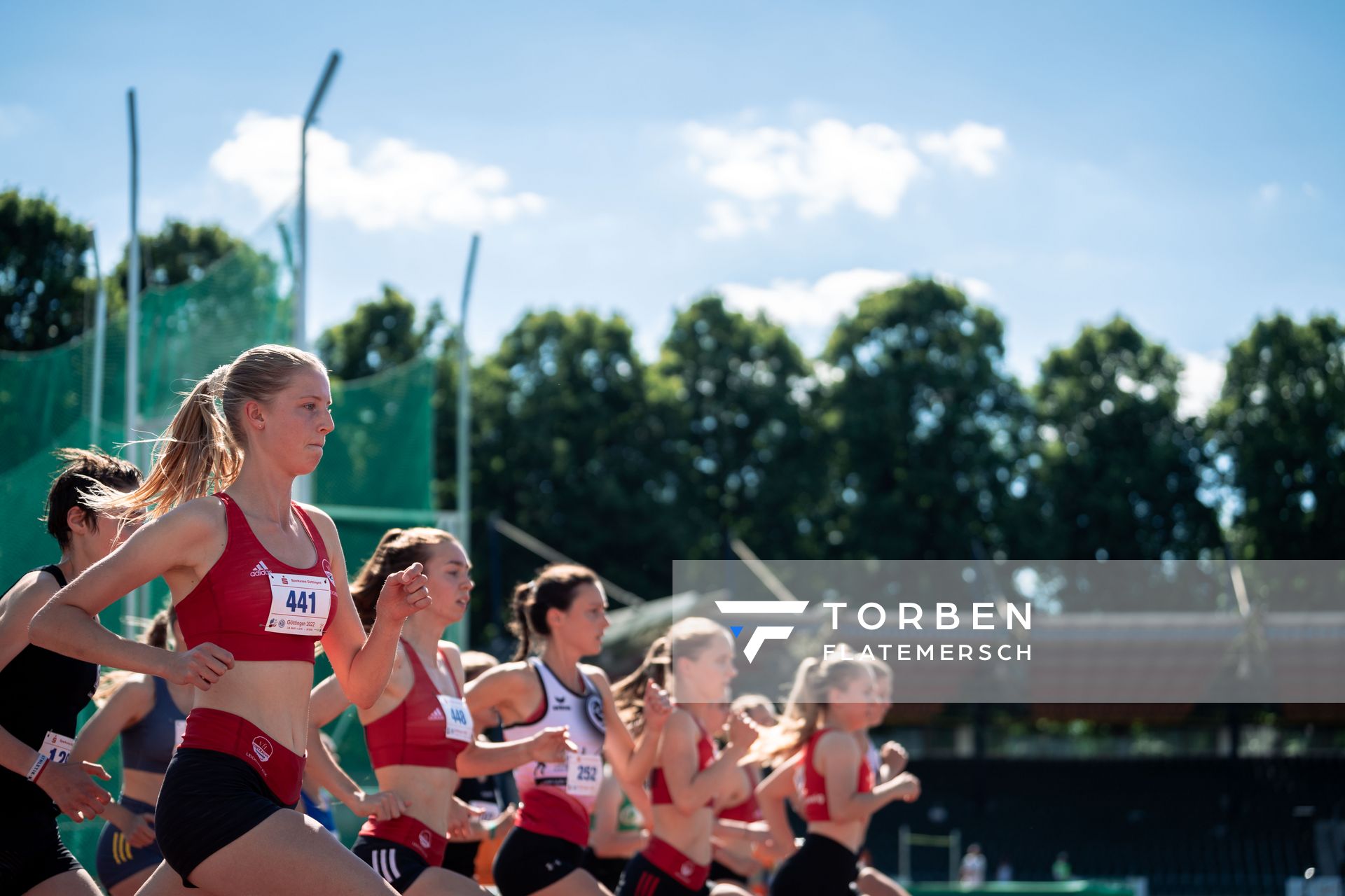 Marie Proepsting (VfL Eintracht Hannover), Jasmina Stahl (Hannover 96), Jana Schluesche (VfL Eintracht Hannover), Lara Predki (Lueneburger SV) am 02.07.2022 waehrend den NLV+BLV Leichtathletik-Landesmeisterschaften im Jahnstadion in Goettingen (Tag 1)